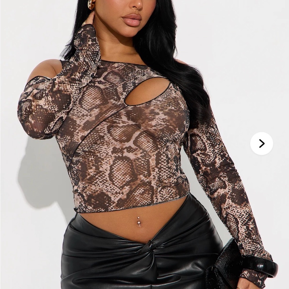 Fang Long Sleeve Mesh Top - Brown/combo